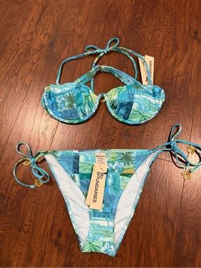No Boundaries Woman Teal & Blue Tropical Print Bikini Set| Large 12-14 NWT